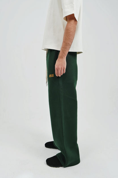 Unisex Olive Green Cotton Sweatpants - High Waist, Loose Fit